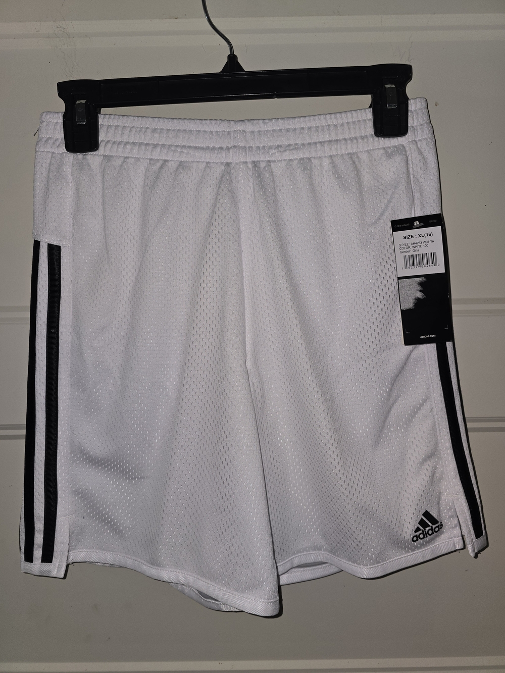 Adidas Kids White Mesh Athletic‎ Shorts with Black Stripes NWT Sixe 16-18 Girls